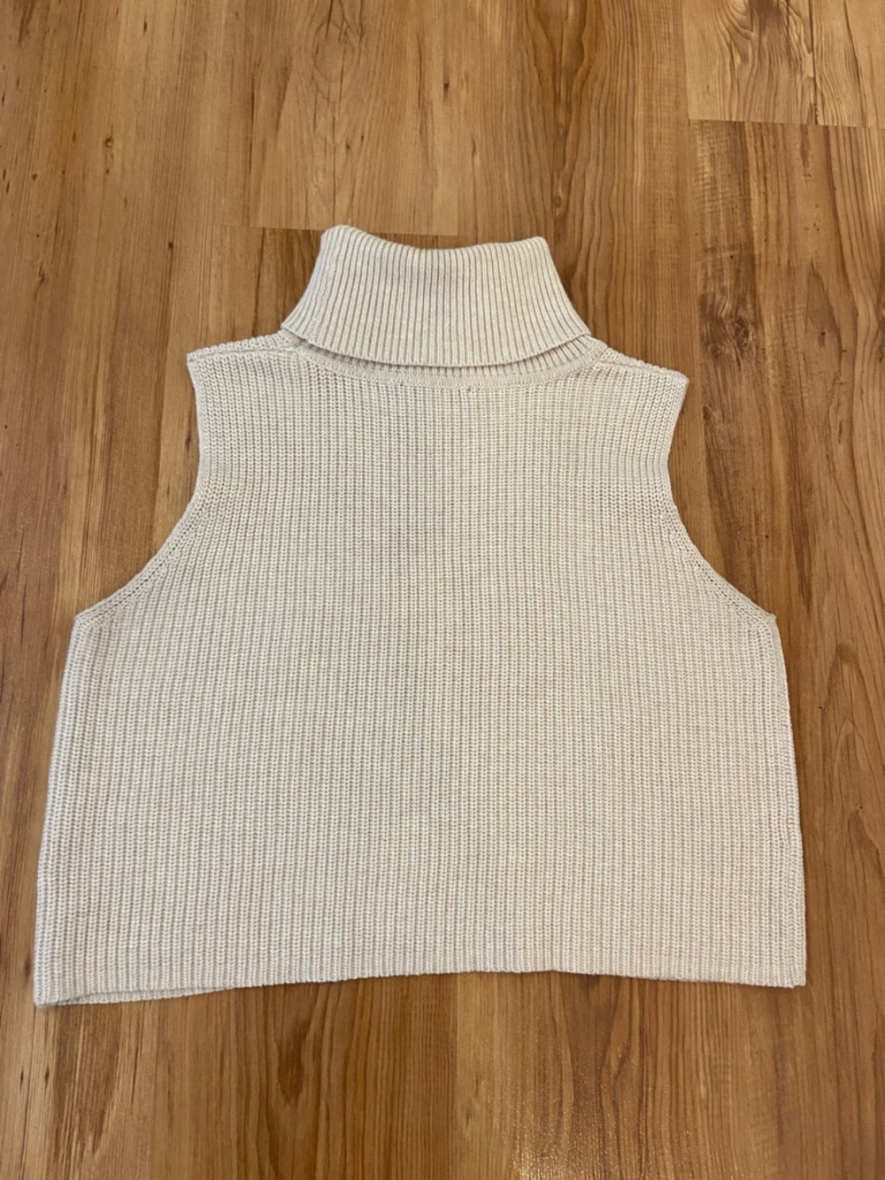 FRENCH CONNECTION ivory cropped cotton sleeveless knit turtleneck L - Picture 2 of 6